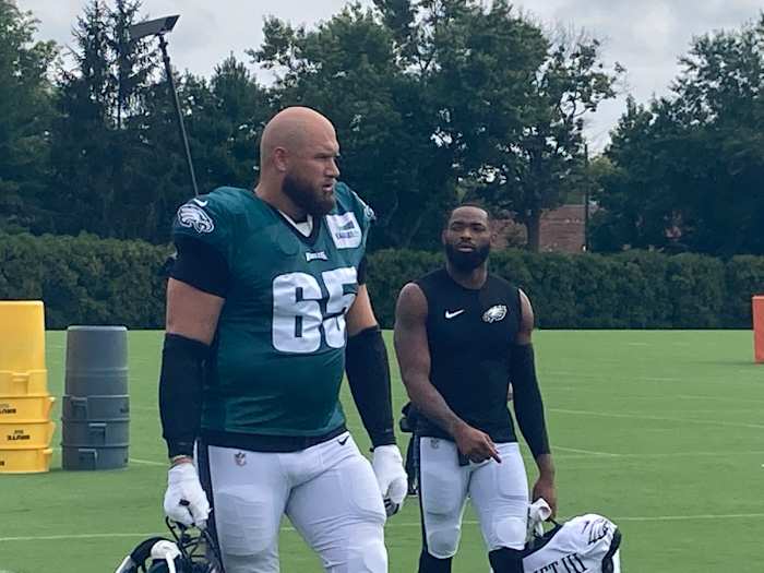 Lane Johnson showing his intensity as he takes field to practice against the Patriots on Aug. 16, 2021